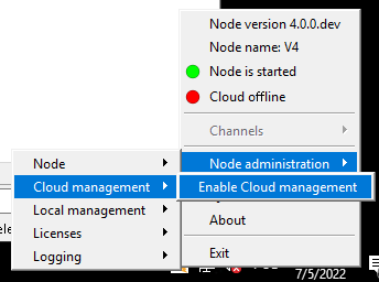 Quickstream Node Setup connecting to cloud