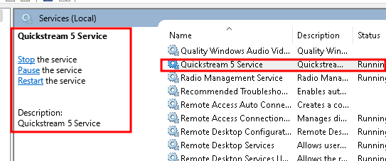 Quickstream Node Windows Running