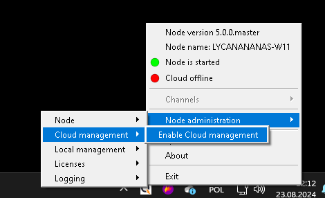 Quickstream Node Setup connecting to cloud