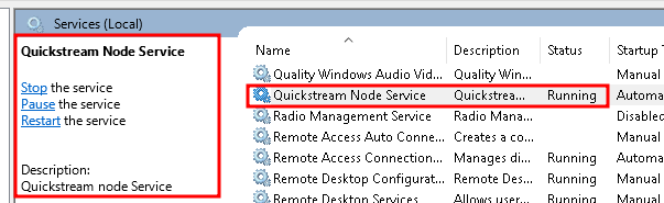 Quickstream Node Windows Running